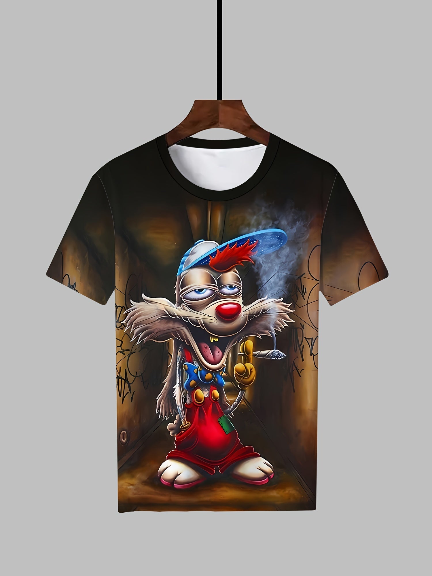 Camiseta de manga corta con cuello redondo y estampado de monstruo en 3D para hombre talla grande verano poliéster casual deportivo