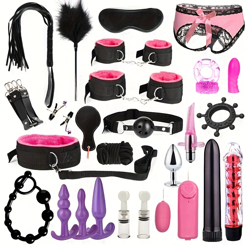 Women Couples BDSM Bondage Kit with Cuffs Blindfold Spanking Black