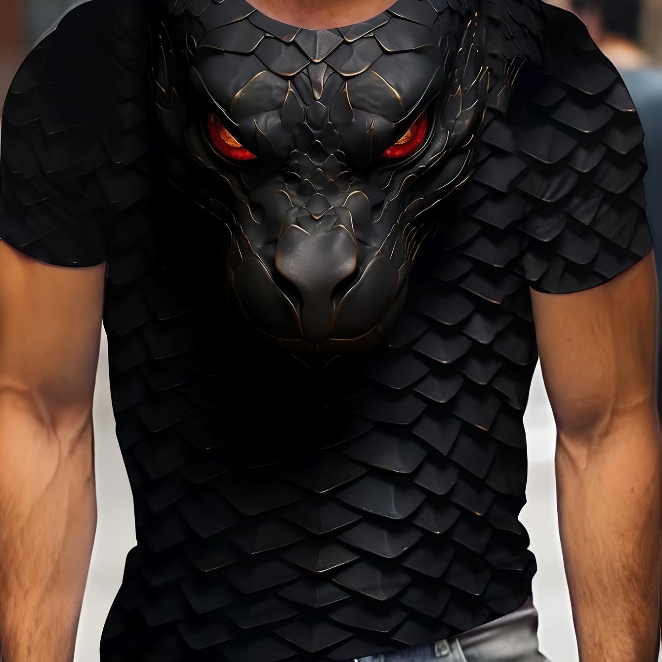 Мужская футболка большого размера с коротким рукавом, 3D-змеиный узор, летняя трикотажная полиэстеровая