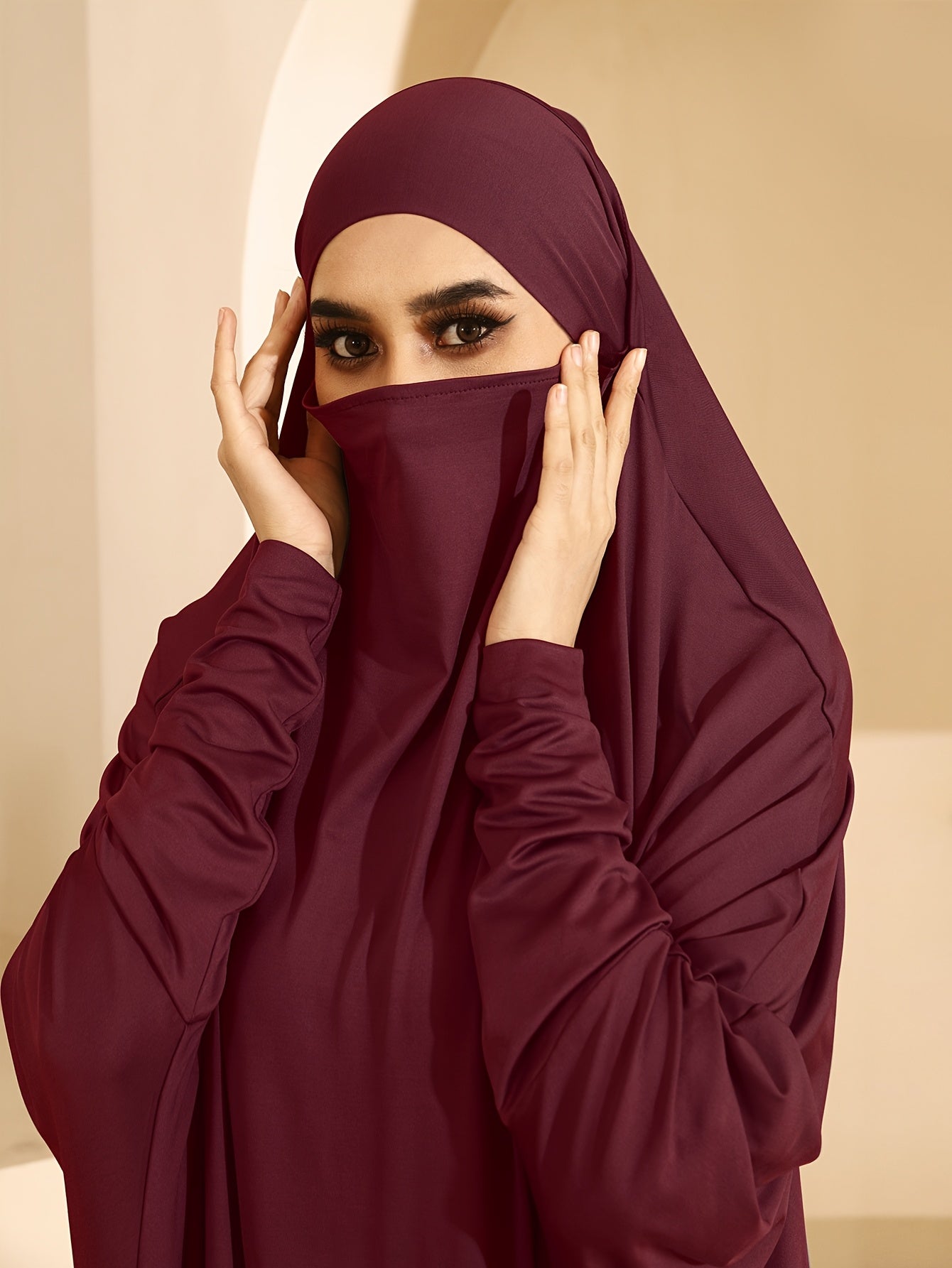 Plus Size Women Jersey Ramadan Abaya Batwing Sleeve Solid Color Islamic Dress