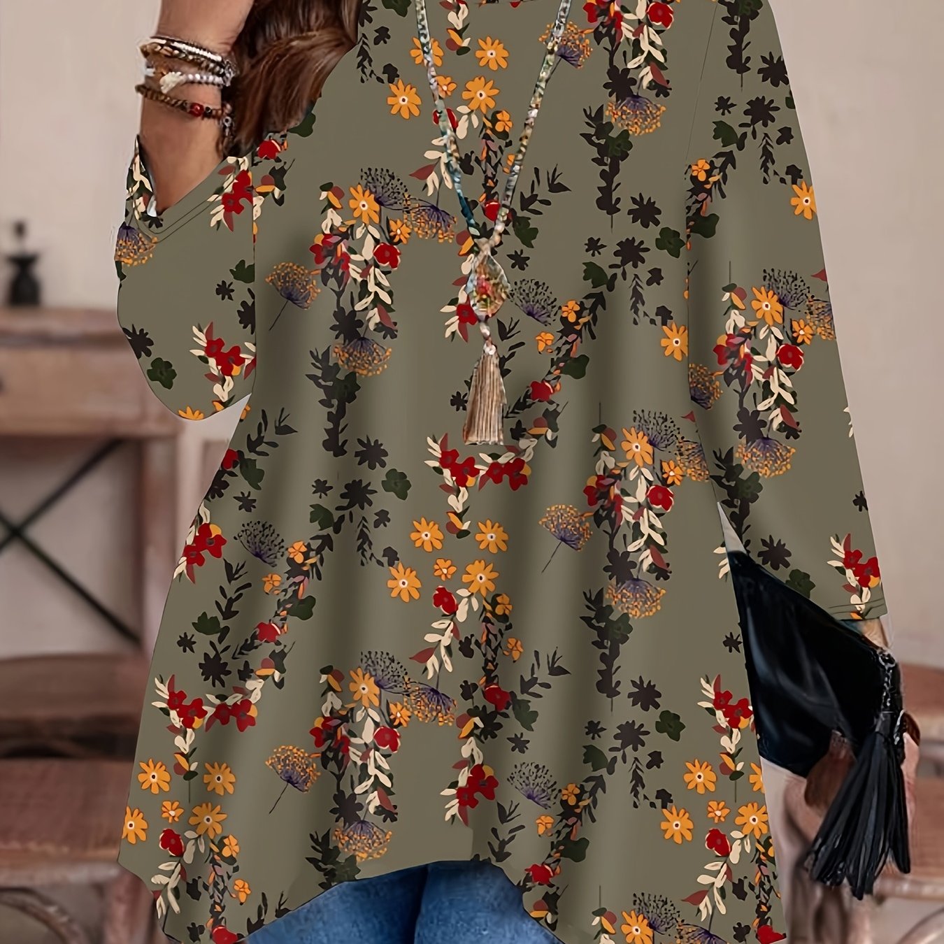 Plus Size Floral Print T-Shirt Women’s Casual Short Sleeve All-Season Top