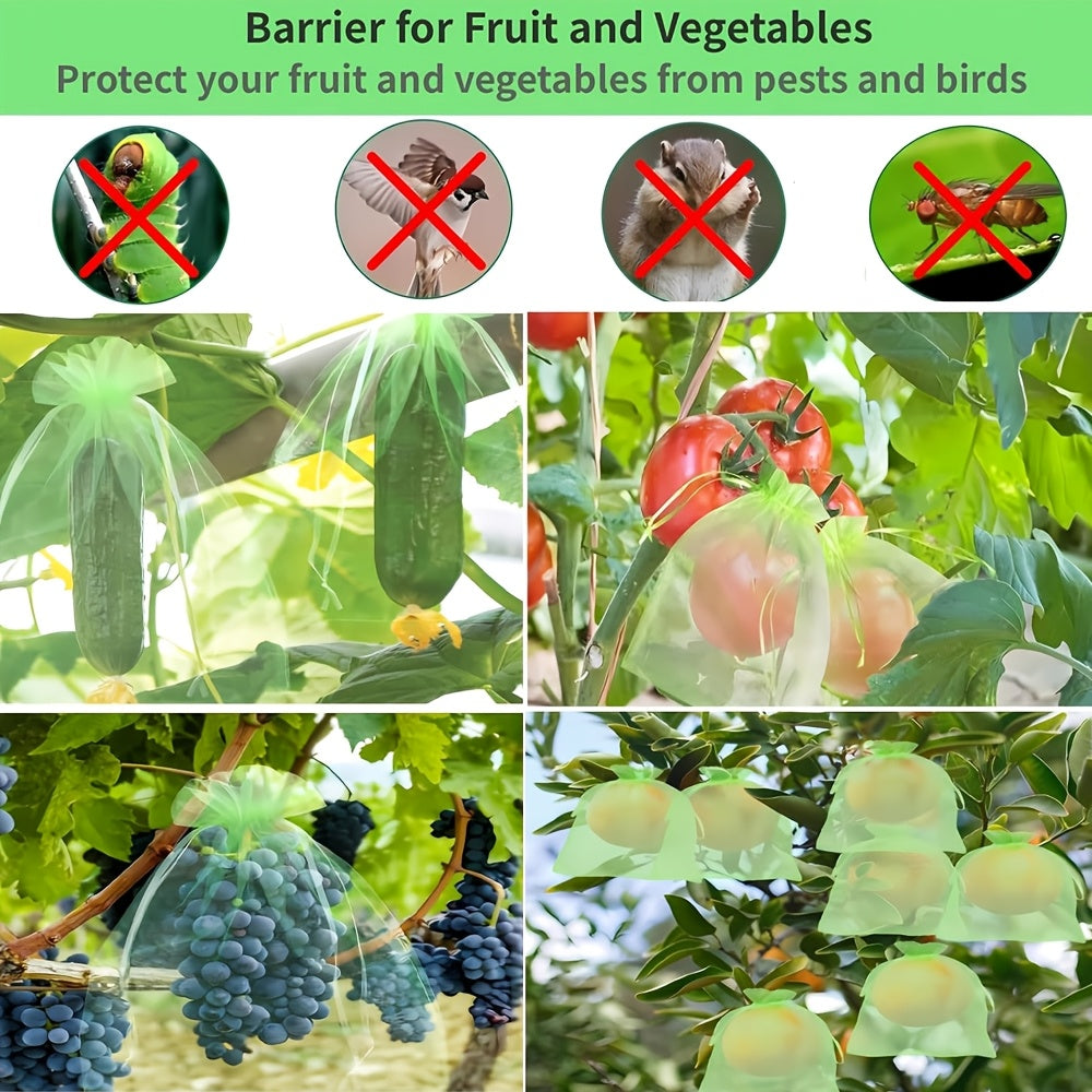 Green Breathable Mesh Fruit Protection Bags 100pcs with Drawstring for Grapes Strawberries Lemons