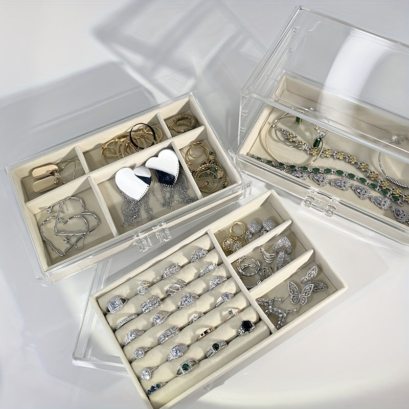 Jewelry Organizer Storage Box with Dustproof and Anti-Oxidation Clear Drawer for Rings Earrings Necklaces