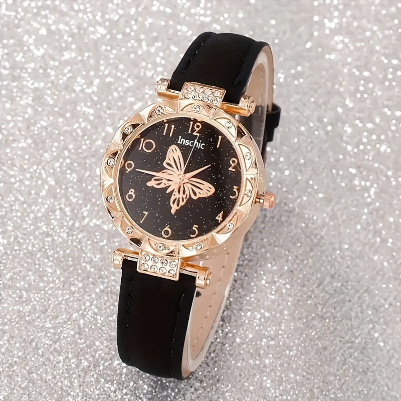 Women's Fashion Watch and Jewelry Set 6 Pieces Quartz Alloy Leather Accessories