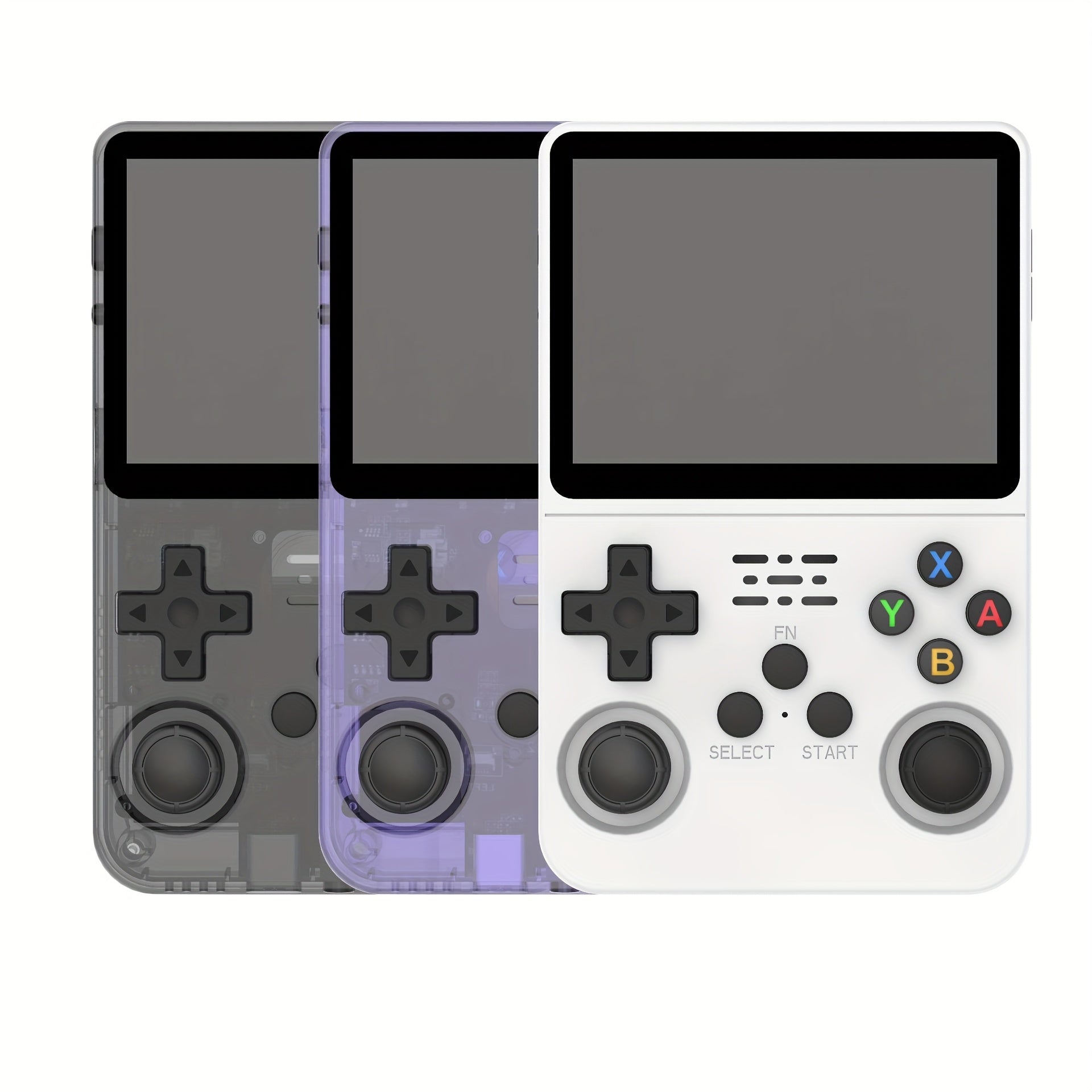 Retro Handheld Gaming Console with 8.89cm IPS Display 64GB Storage 20+ Emulators Rechargeable Battery Black White Purple