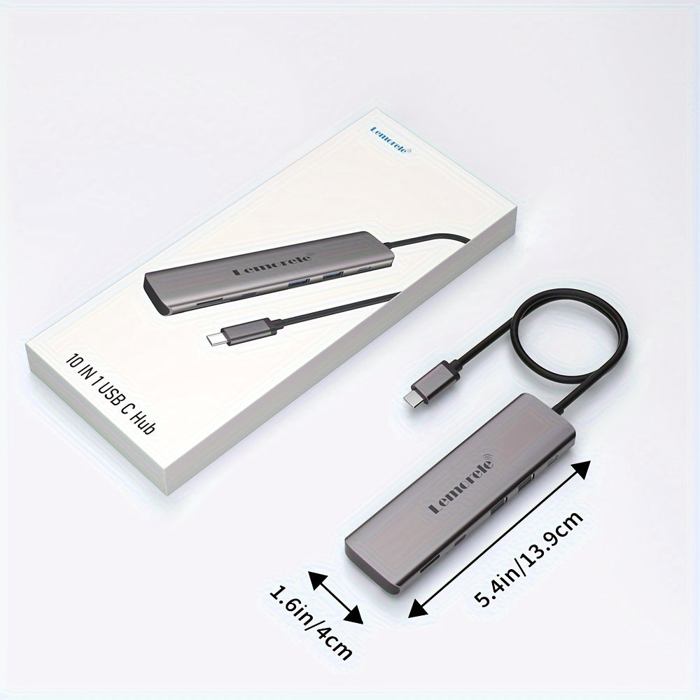 10-in-1 USB-C Hub with 4K HDMI 100W Power Delivery Dual USB 3.0 SD TF Card Reader for Laptops