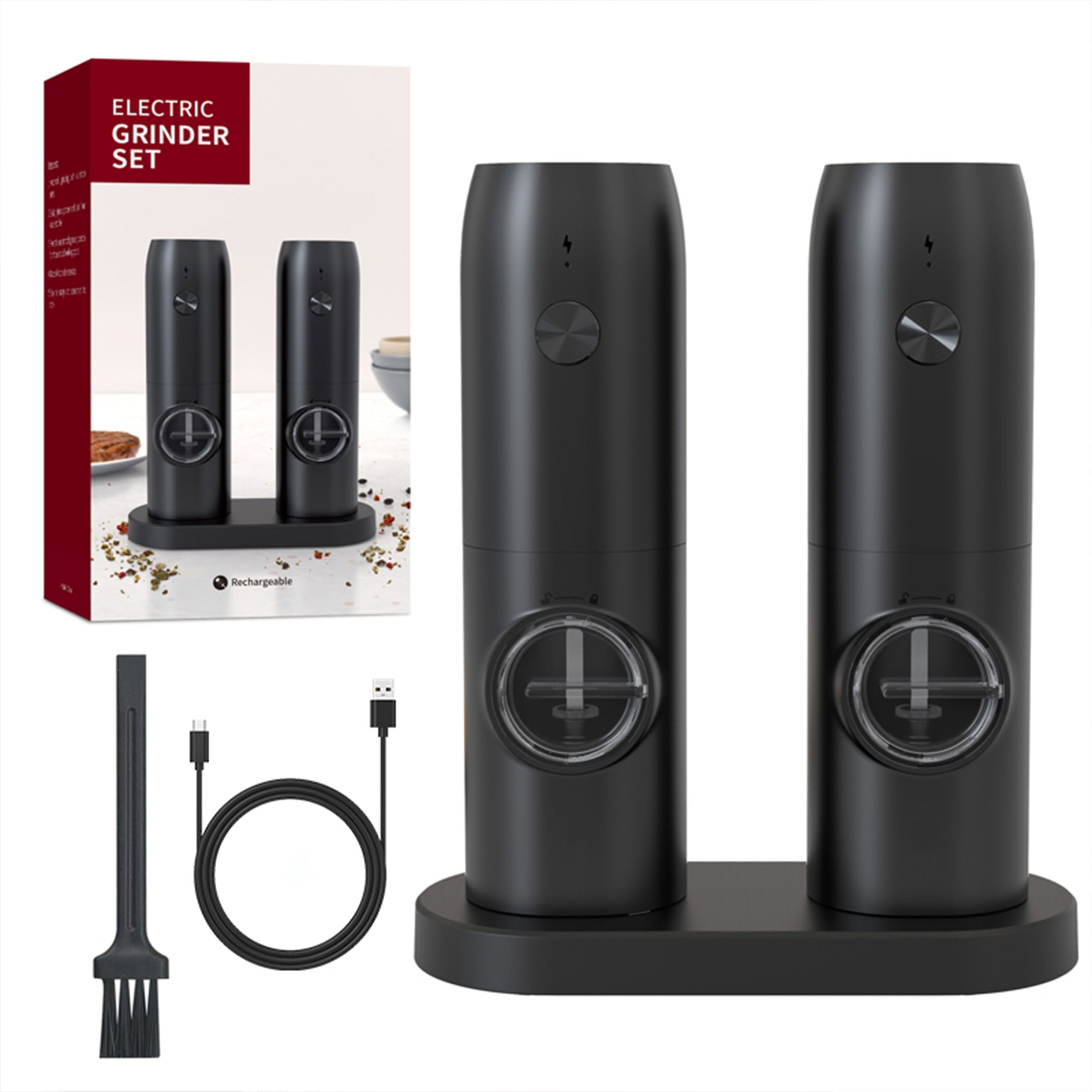 Rechargeable Electric Pepper Grinder Automatic USB Rechargeable Battery Black White Compact