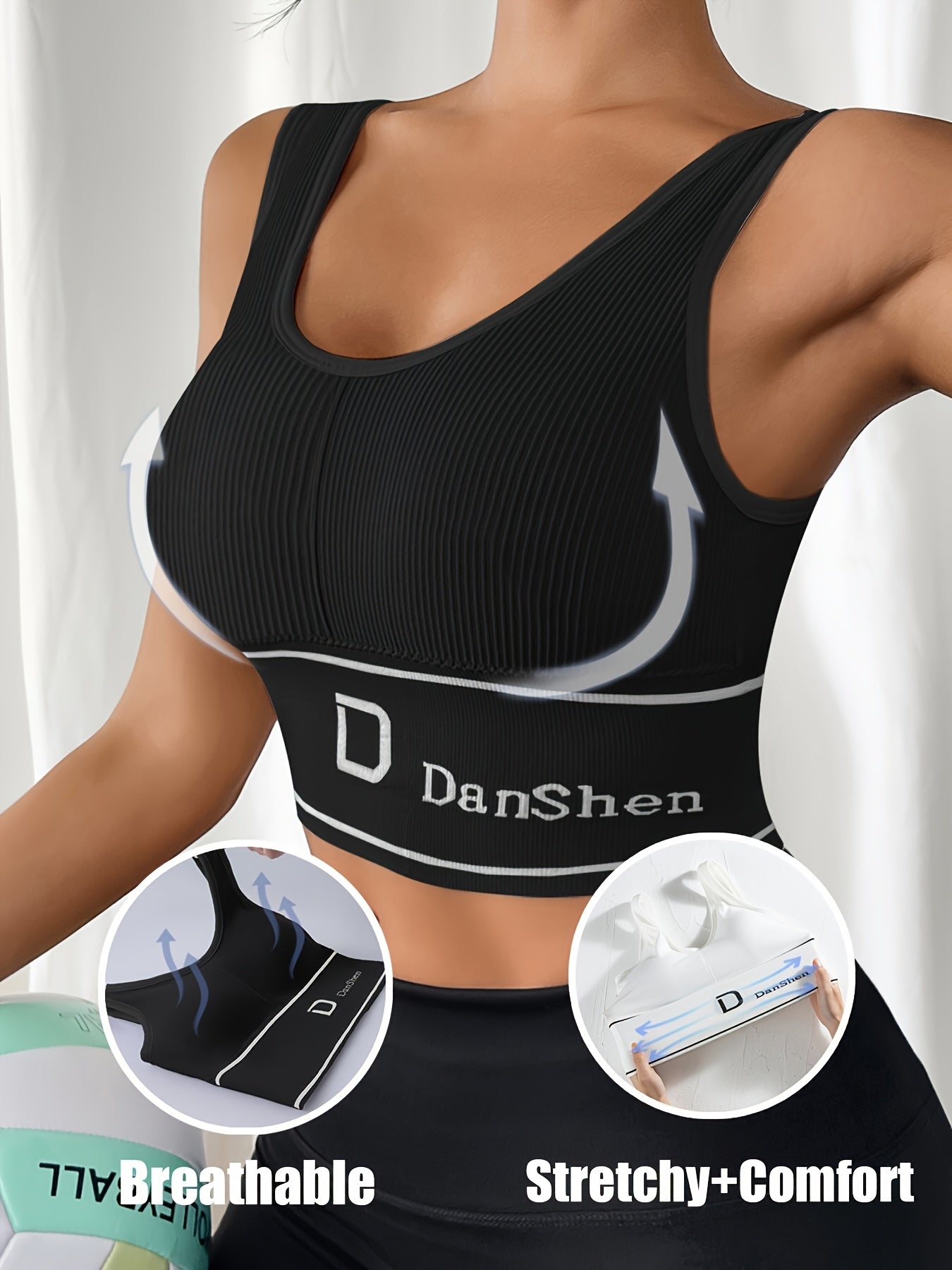 Plus Size Sports Bras Women Removable Pads Ribbed Elastic Yoga Running Set