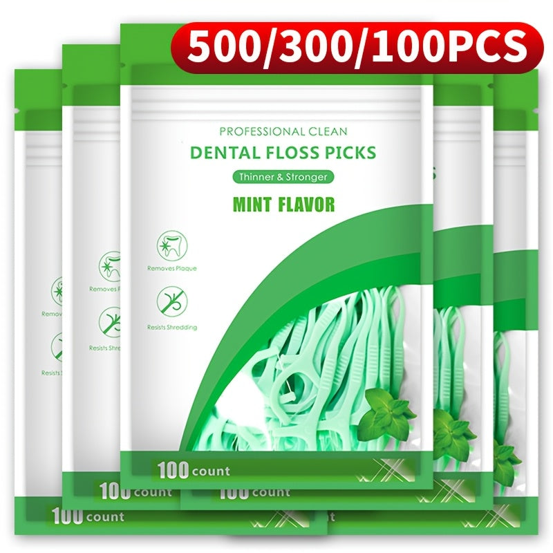 Disposable Mint Floss Picks 100/300/500 Pack, Deep Cleaning, Portable