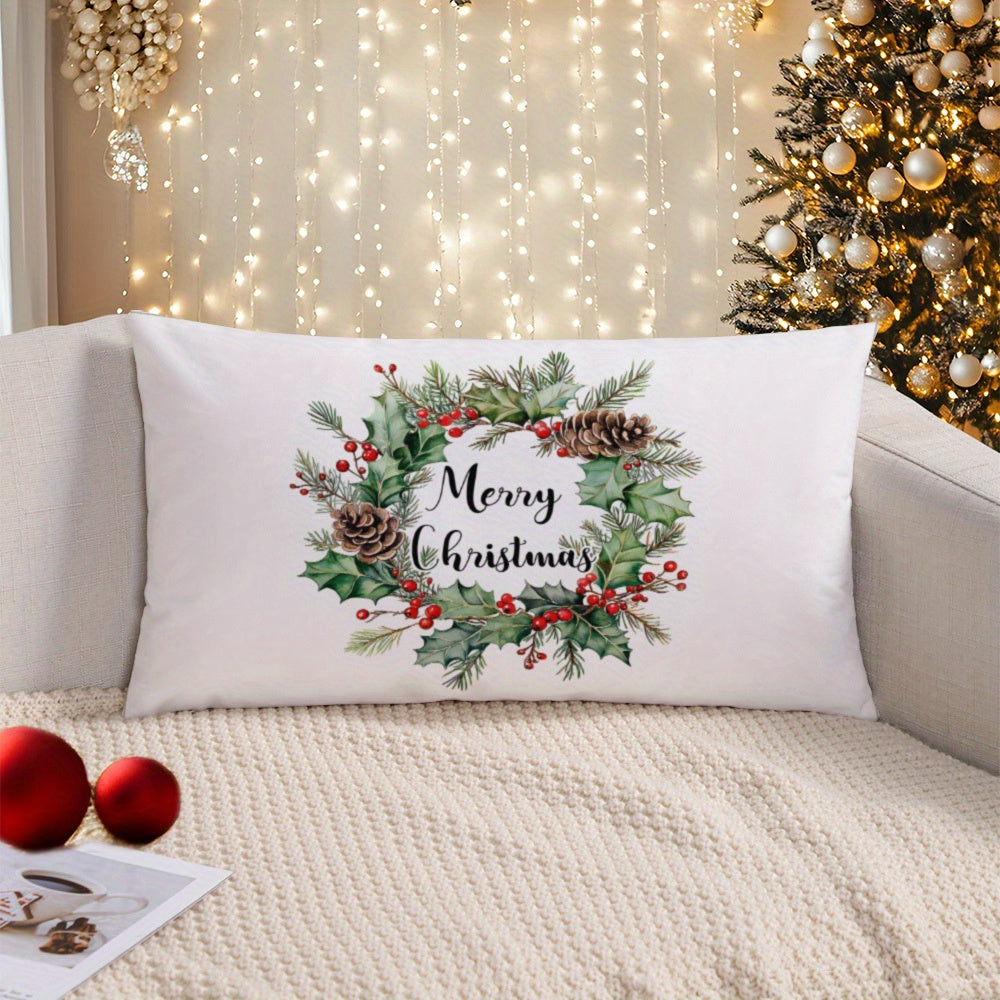 Merry Christmas Wreath Pillow Cover 45.72cm Soft Knit Cushion Case
