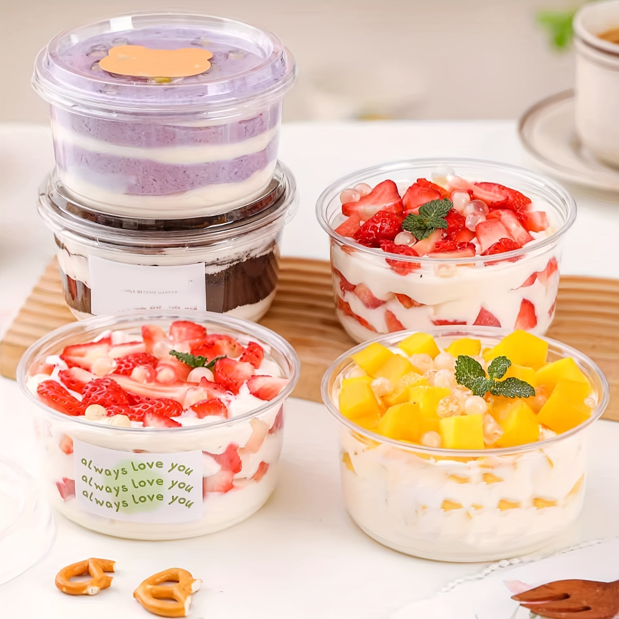 25 Sets Clear Plastic Dessert Cups with Lids Reusable Food Containers