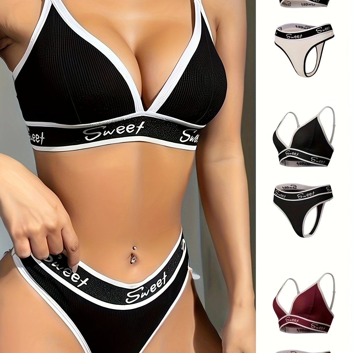 Set of 3 Seamless Backless Viscose Elastane Lingerie Sets Solid Color