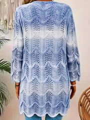 Ayollar uchun kengaytirilgan o'lchamdagi ochiq old qismli uzun qo'lqopli kardigan, yengil, rang-barang blokli, laced