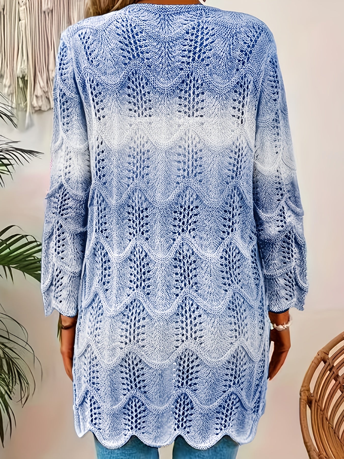 Ayollar uchun kengaytirilgan o'lchamdagi ochiq old qismli uzun qo'lqopli kardigan, yengil, rang-barang blokli, laced