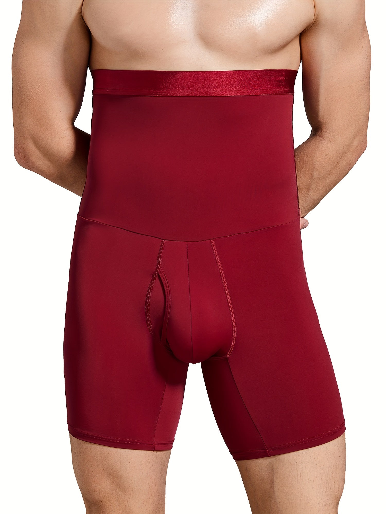 Men's High Waist Tummy Control Compression Shorts Nylon Spandex Athletic Fit Solid Color