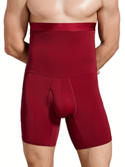 Men's High Waist Tummy Control Compression Shorts Nylon Spandex Athletic Fit Solid Color