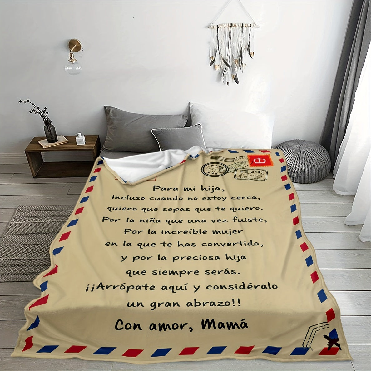 Contemporary Flannel Blanket with Spanish Lettering Digital Print All Seasons Cozy Knit Throw for Sofa Bed Travel