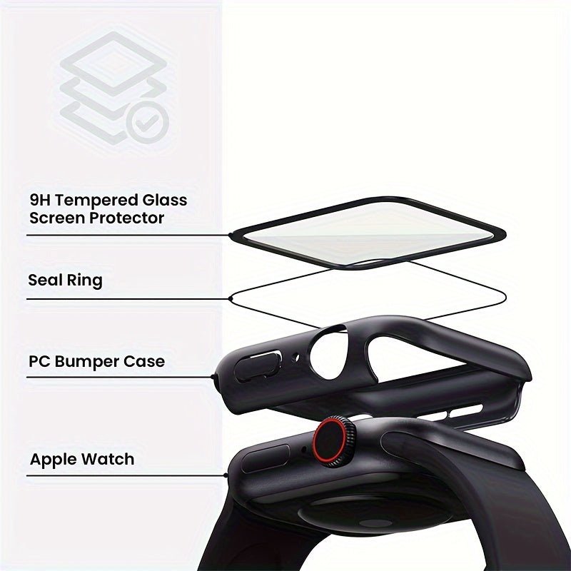Tempered Glass Screen Protector Case for iWatch Series 4 5 6 7 8 9 10 SE 40mm 44mm 45mm 46mm Hard PC Bumper Scratch Resistant