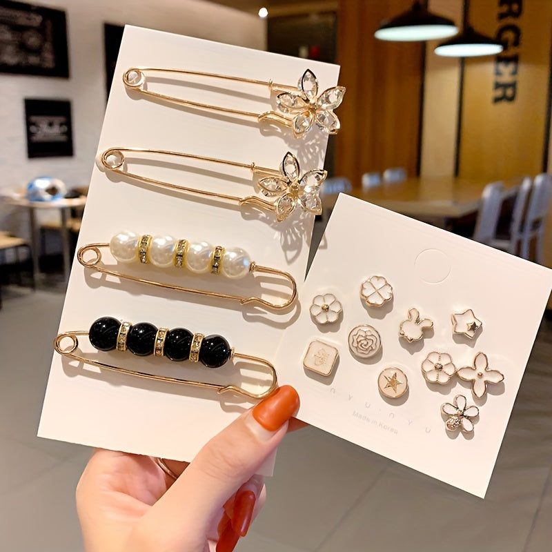 Women's Mini Brooch Pin with Pearl Embellishments for Sweaters Scarves Shawls