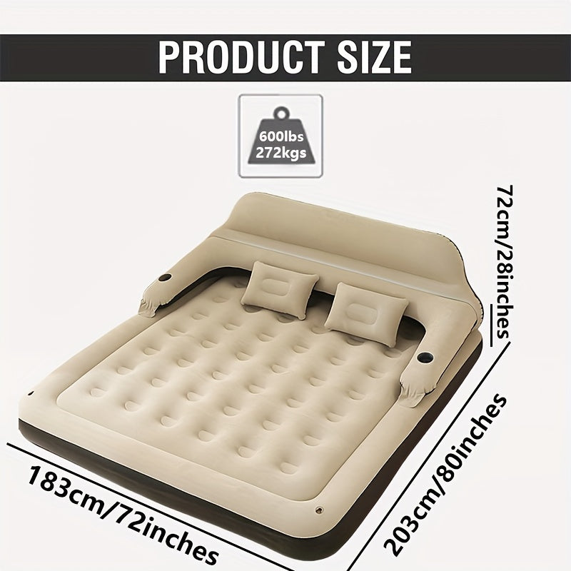 Inflatable Air Mattress with Headboard, Flocked Top, No Electric Pump