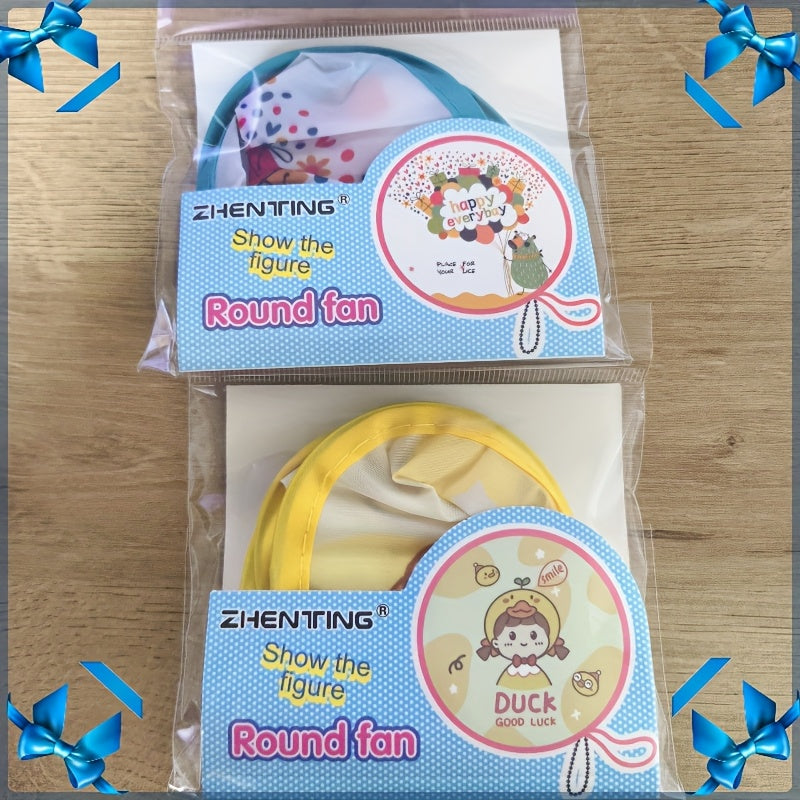 Spring-Themed Folding Hand Fan with Cartoon Ducks Flowers and Girls Durable Portable