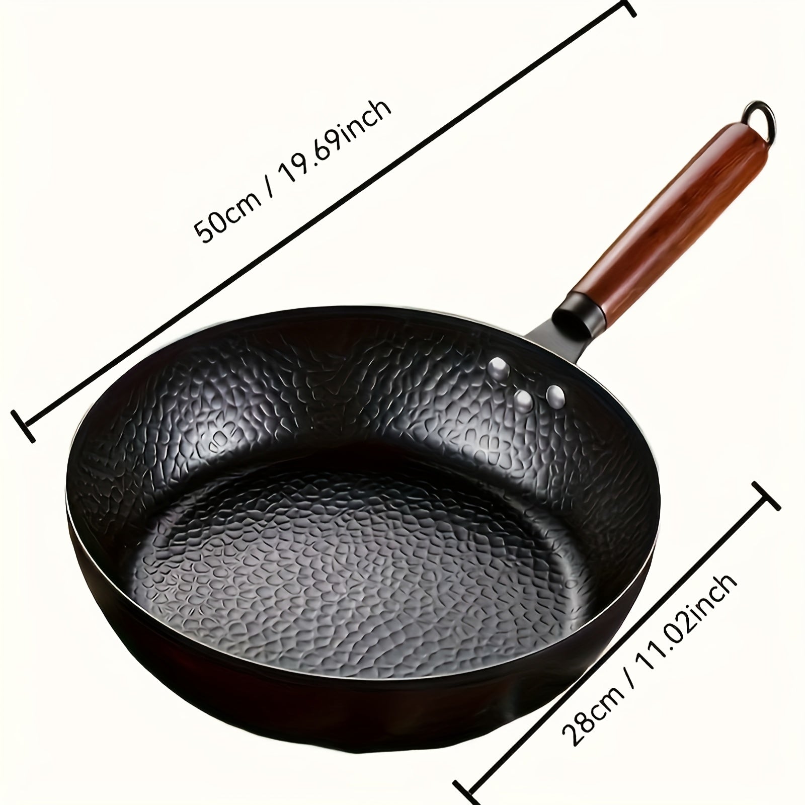 Non-Stick Cast Iron Wok Wooden Handle Hammered Flat Bottom All Stovetops