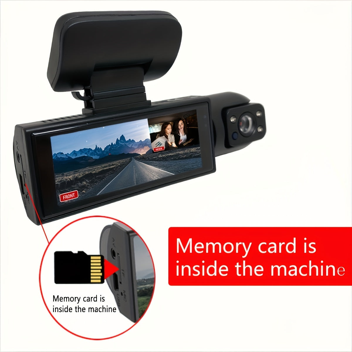 Upgraded Dual-Lens Dash Cam with 64GB Card Night Vision Loop Recording LCD Screen