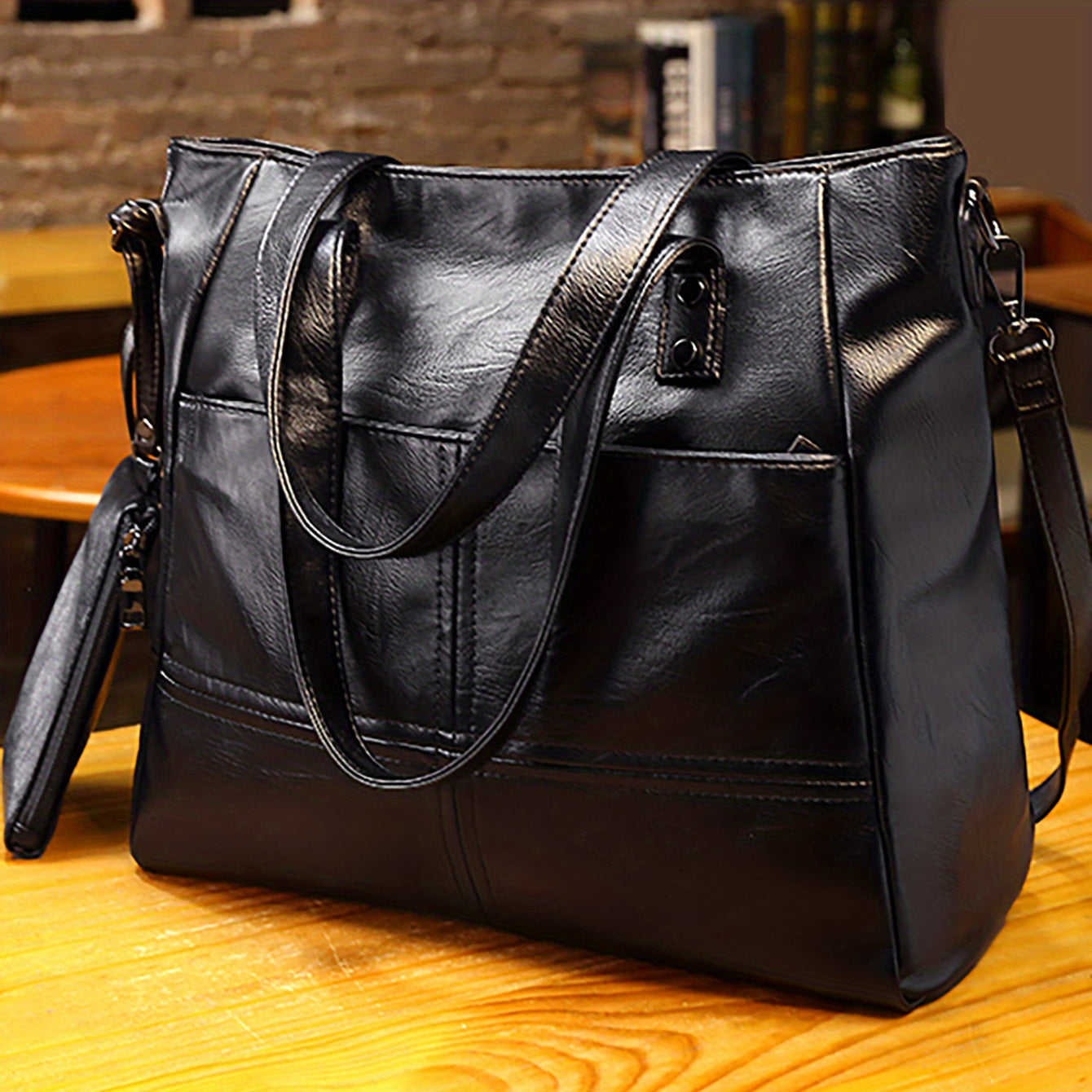 Black Quilted Shoulder Bag with Removable Strap Large Capacity Anti-Theft Zipper Closure for Women