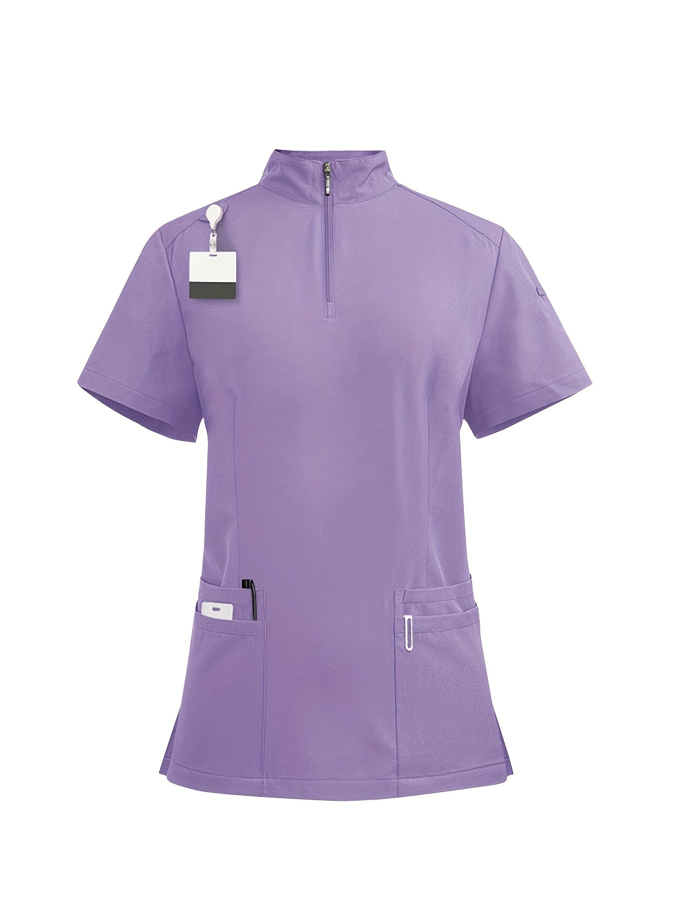 Women's Polyester Scrubs Set with Zipper Polo Top and Jogger Pants for Spring
