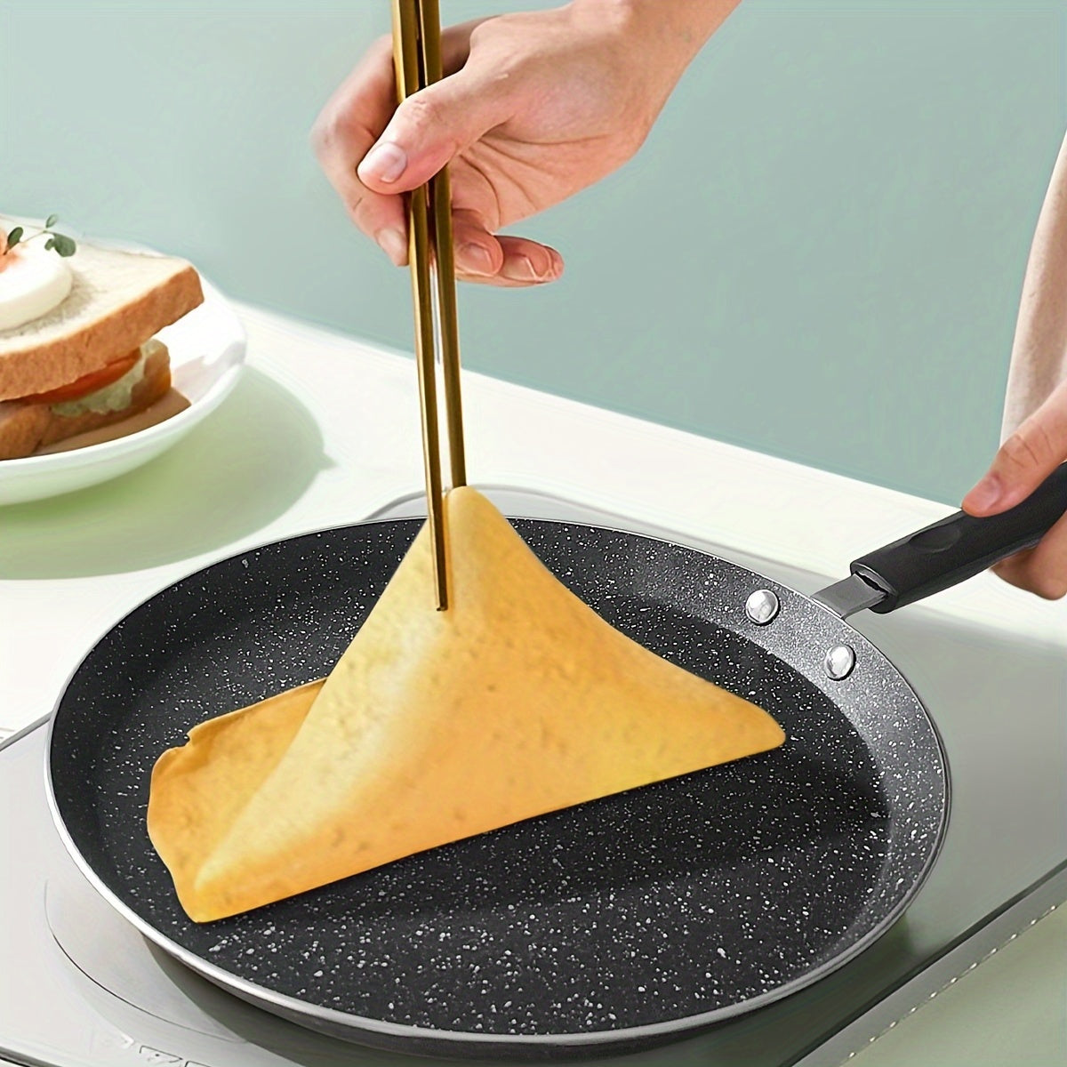Антипригарная черная сковорода для блинов из маифанского камня с ручкой, алюминий, совместима с индукционной газовой плитой, размеры 26,01 см, 22,0 см, 18,01 см