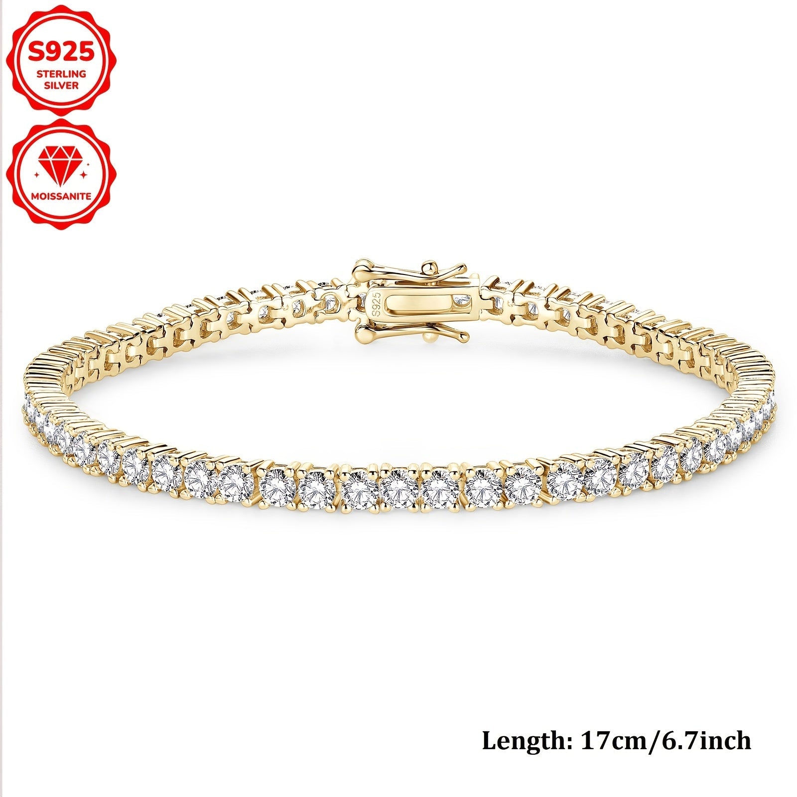 Sterling Silver Moissanite Tennis Bracelet 3mm 5.4ct Gold Plated for Weddings and Gifts