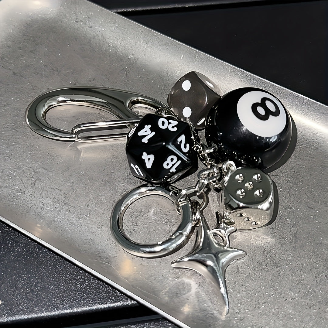 Handmade Pendant with Star Dice and Black Eight Ball Design for Bags Keychains and Car Ornaments