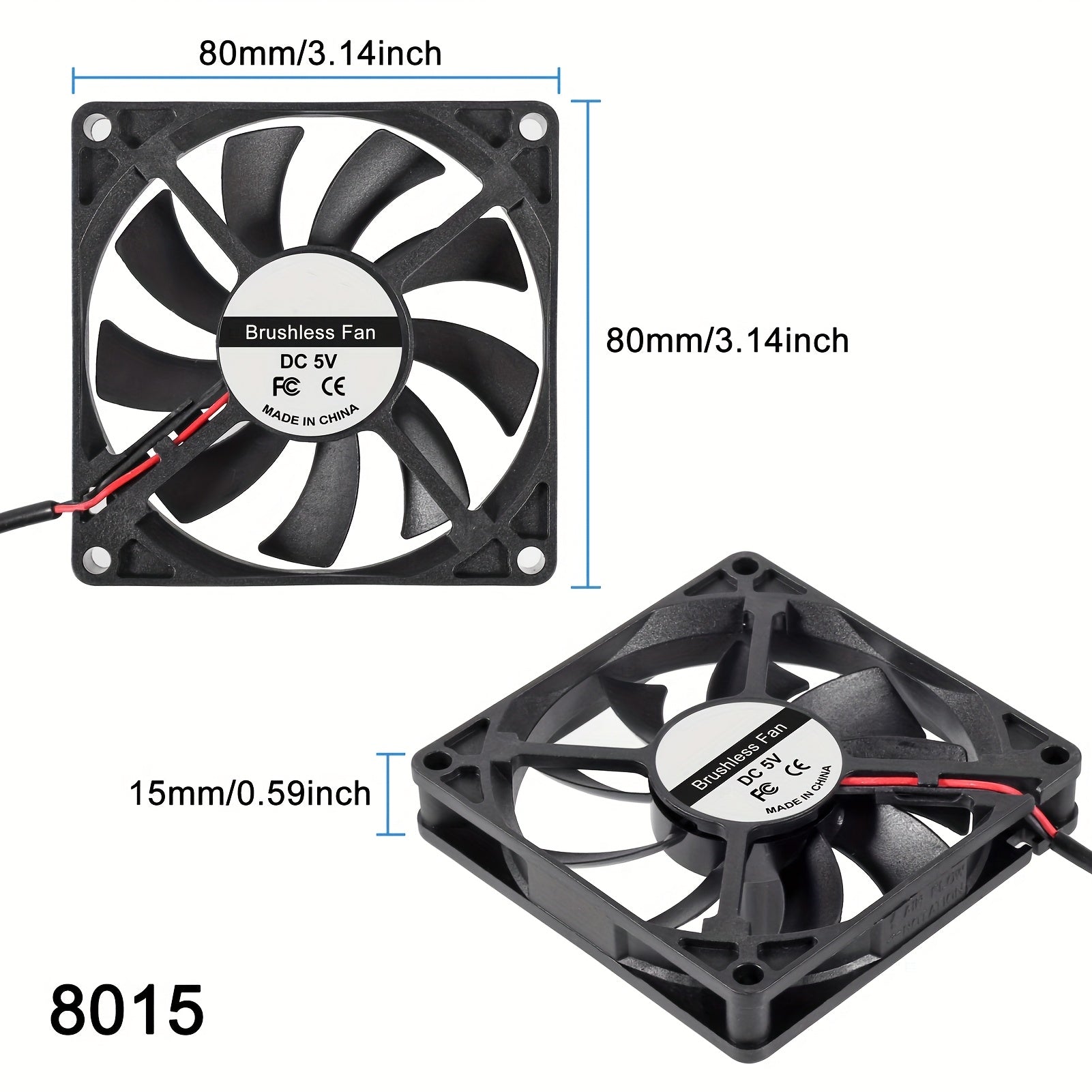Two 80mm DC 5V USB fans for 3D printers and PC CPU cooling 8010 8015