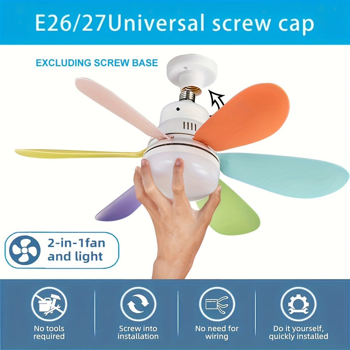 Dimmable E26/E27 Ceiling Fan with Remote Control for Bedroom Kitchen Living Room