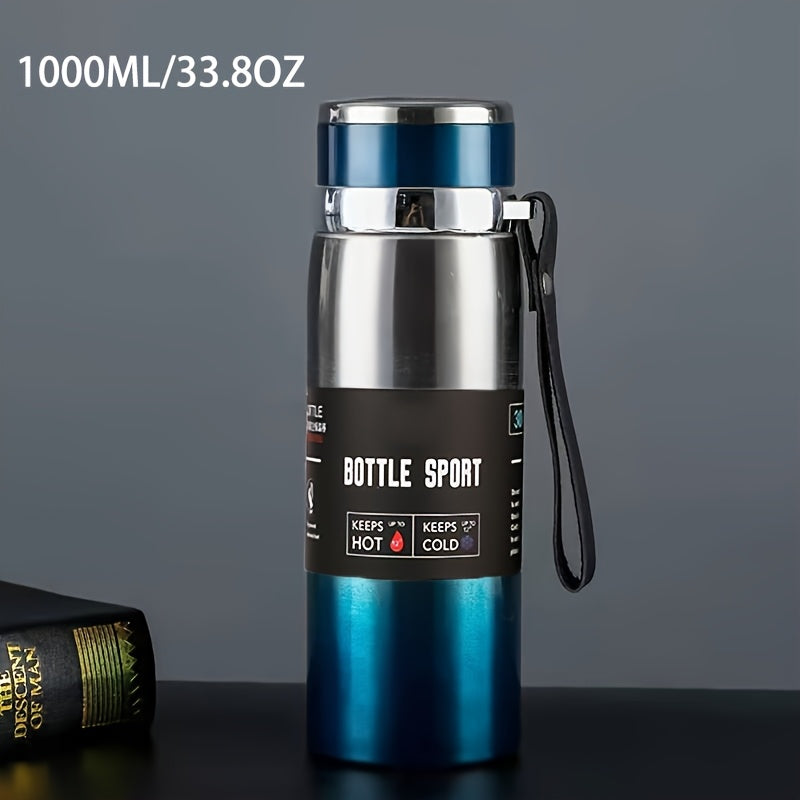 Stainless Steel 1000ml Vacuum Insulated Water Bottle with Strap BPA-Free Keeps Hot Cold Sports Outdoor