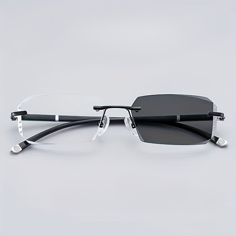 VIGO TR90 Fotochromik O'qish Ko'zoynaklari, Erkaklar va Ayollar uchun Ramkasiz Shaffof Linzalar, Rang O'zgartiruvchi Presbiopiya va Miyopeya Funktsiyasi.