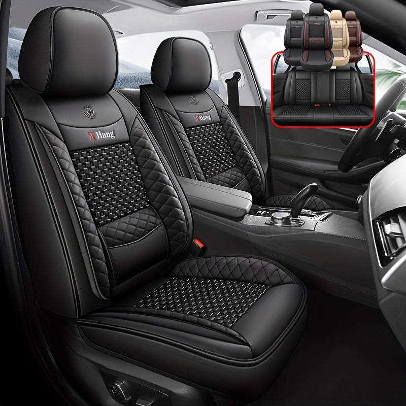 Machine Knit 5-Seater Car Seat Cover Full Enclosure All-Season PU Leather