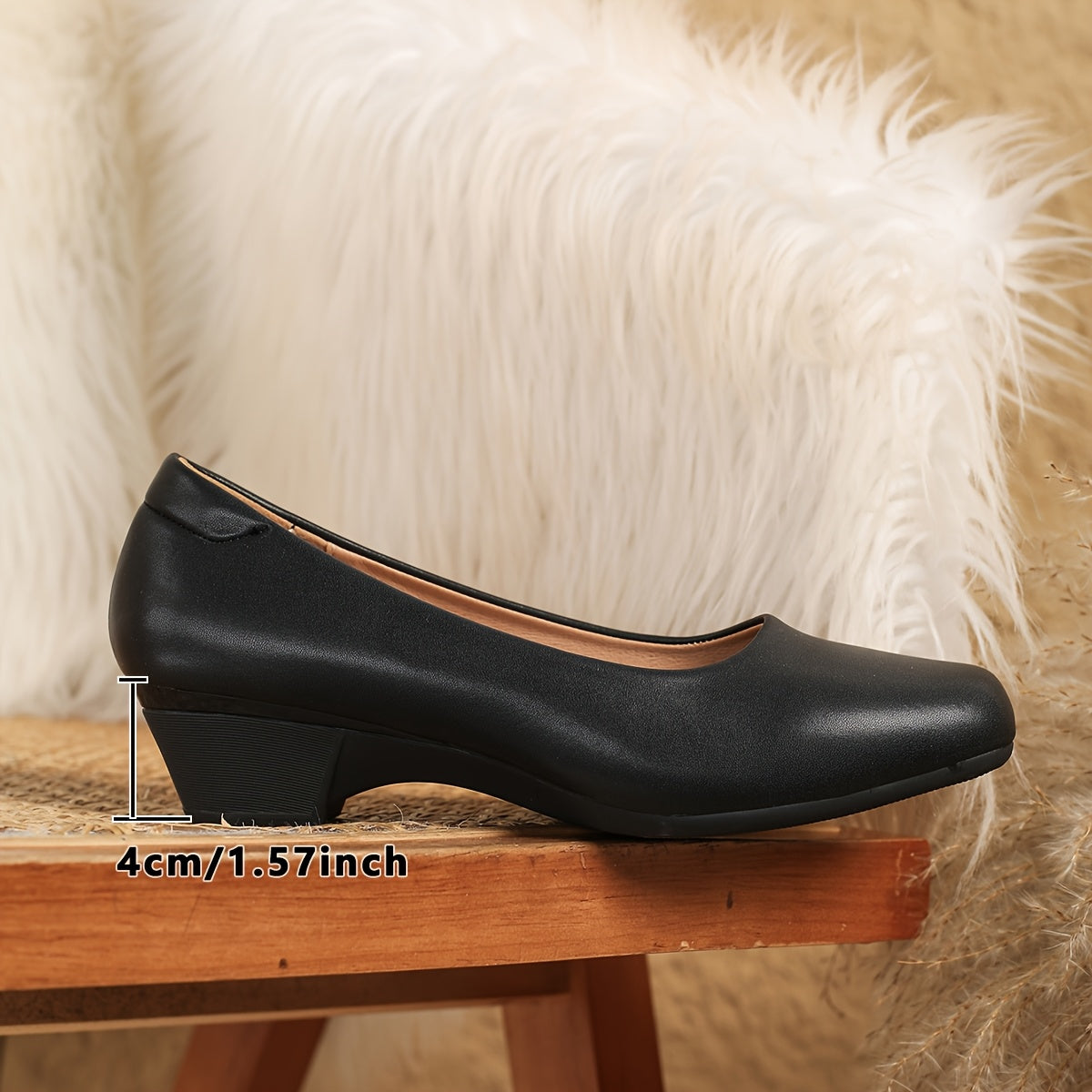 Women’s Black PU Cover Chunky Heel Square Toe Work Shoes