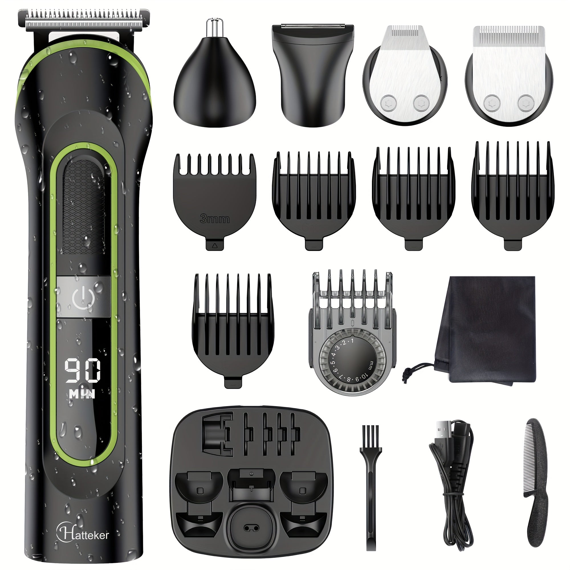 Electric hair clipper with nose hair trimmer facial beard sideburn LCD display
