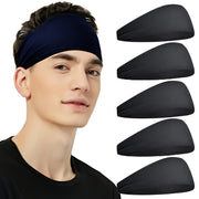 Black Sports Headbands Set of 1 or 5 for Men Women Running Cycling Yoga Fitness