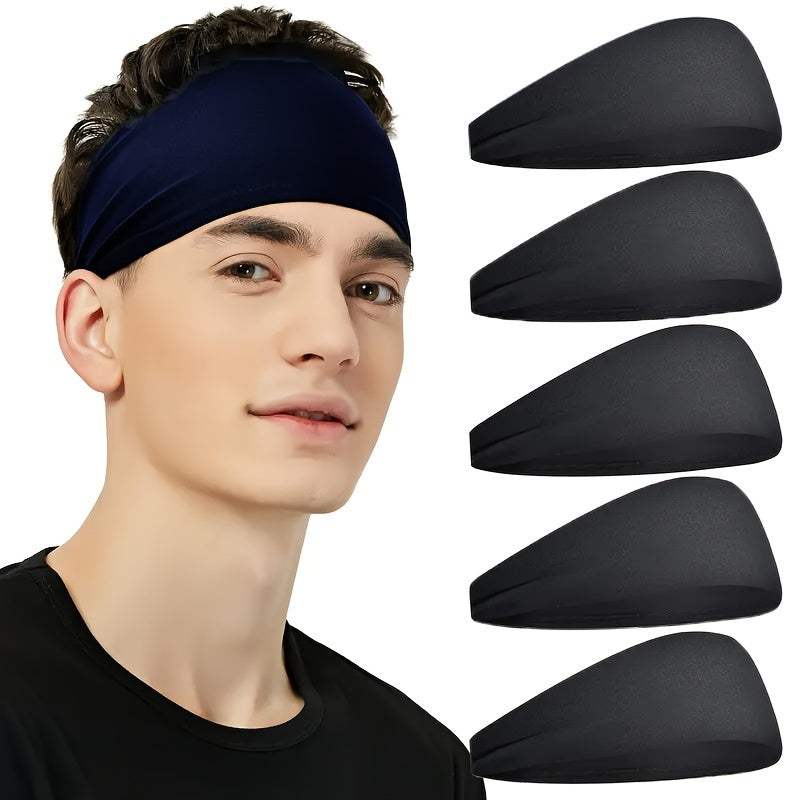Black Sports Headbands Set of 1 or 5 for Men Women Running Cycling Yoga Fitness