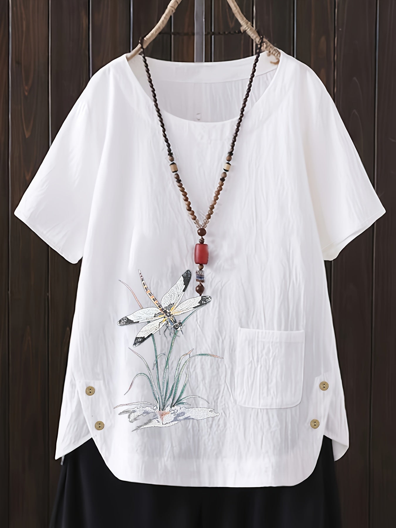 Plus Size Women's Animal Print Casual Button-Up Shirt Navy Blue Short Sleeve