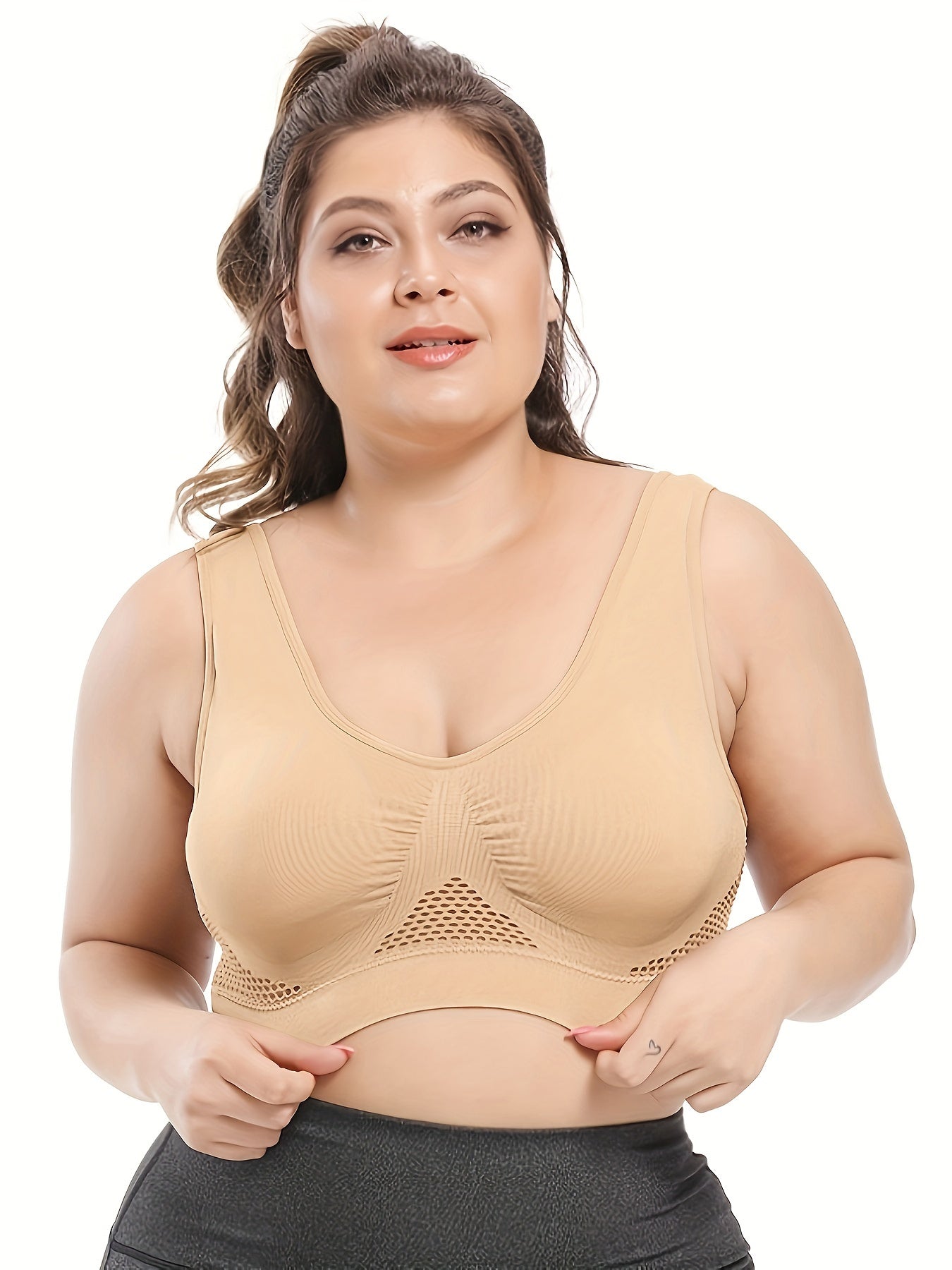 Women's Plus Size Sports Bra Solid Color Breathable High Stretch No Steel Ring 5pcs