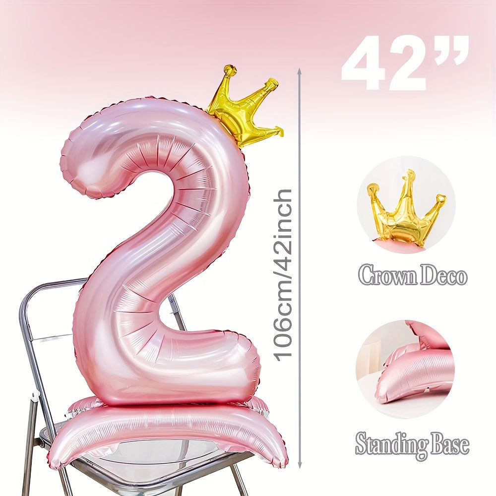 42 Inch Pink Crown Number Balloon for Birthdays and Celebrations Made of Durable Aluminum Foil