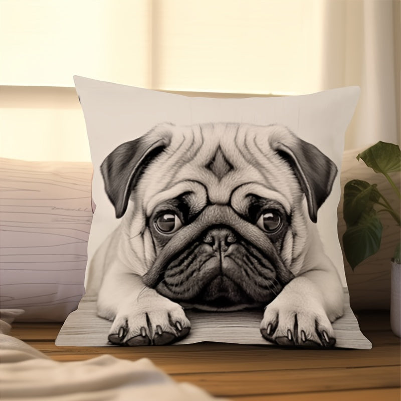 Double-Sided Pug Throw Pillow Cover 45cm Decorative Polyester Cushion Case for Living Room