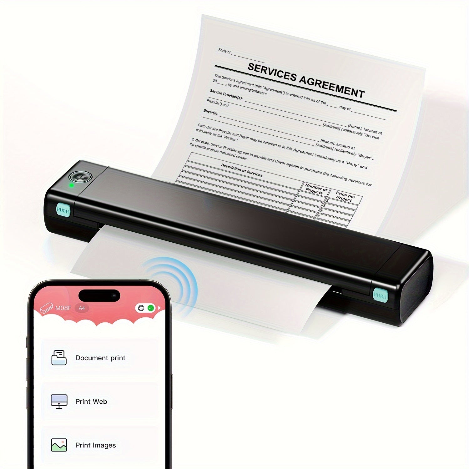 Portable Wireless Thermal Printer for Android iOS and Laptop US Letter Size
