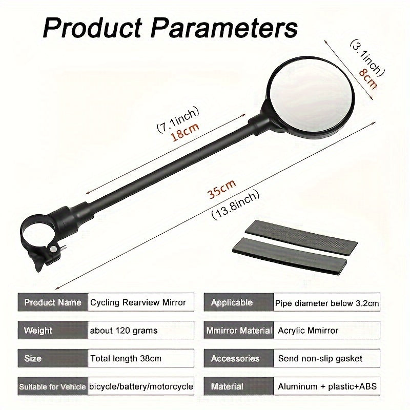 Unisex Stainless Steel Bike Mirror with 360° Flexible Hose Adjustable Side View Cycling Accessory for Ages 14+