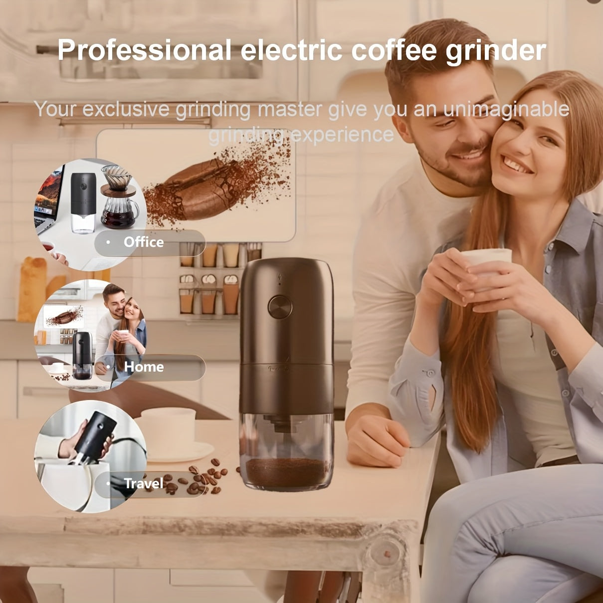 Qora rangdagi portativ USB qayta zaryadlanadigan qahva maydalagich, shisha bankasi bilan. Qahva donlari va ziravorlar uchun sozlanadigan maydalash o'lchami. Uy, ofis va sayohat uchun ideal. Ko'p funksiyali ziravorlar