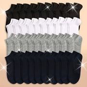 Men's Double Pack Short Socks Black White Gray Navy Blue Casual Sports Breathable