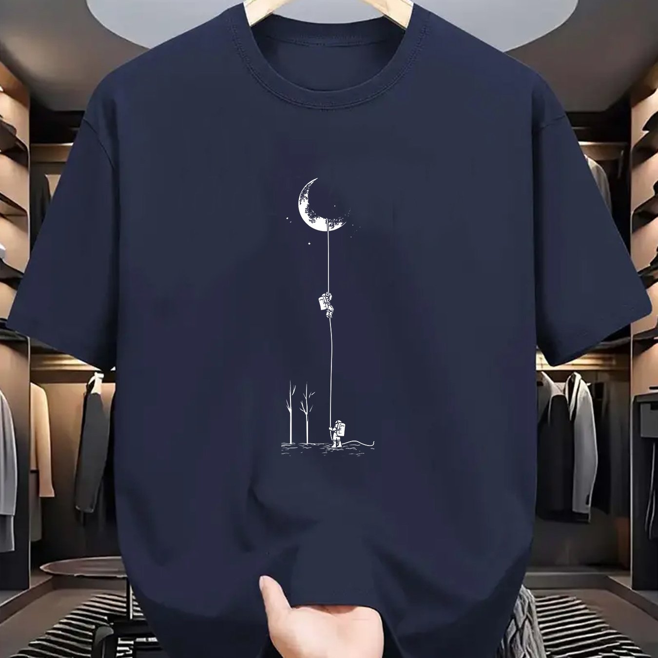 Men's Moon Landing Graphic T-Shirt Polyester Crew Neck Summer Casual Street Style Available in Black Burgundy Green Blue Grey